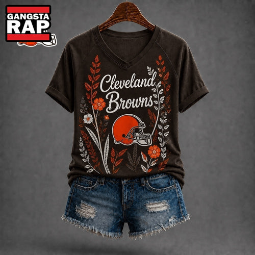 Cleveland Browns NFL Floral Garden V Neck T Shirt