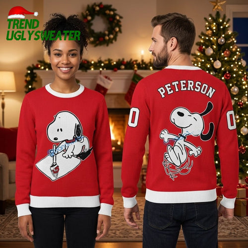Cleveland Guardians Snoopy Baseball Custom Name And Number Ugly Christmas Sweater