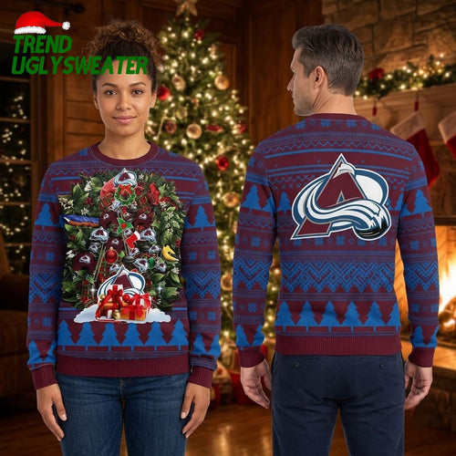 Colorado Avalanche Christmas Tree With Presents Ugly Christmas Sweater