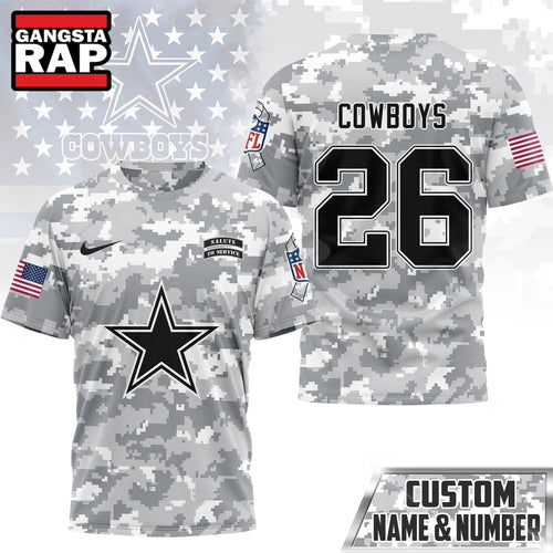 Dallas Cowboys NFL Salute to Service Custom Name & Number Camo 3D Shirt, Football New Design Shirt