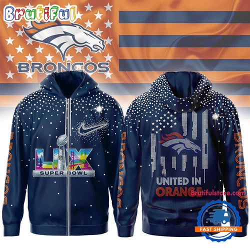 Denver Broncos NFL 2026 Super Bowl United in Orange Zip Hoodie Shirt