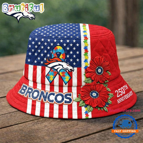Denver Broncos NFL Autism America 250th Anniversary Bucket Hat