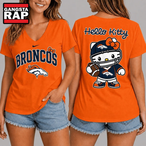 Denver Broncos NFL Hello Kitty Football V Neck T Shirt