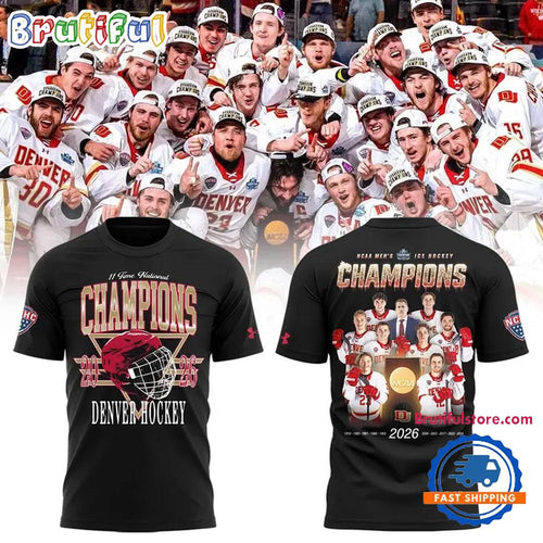 Denver Pioneers 2026 NCAA Frozen Four Men’s Ice Hockey National Champions All Team Graphic Black T Shirt