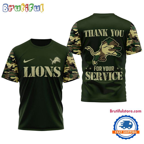 Detroit Lions 2026 NFL Camouflage Thank You For Service Limited 3D Shirt