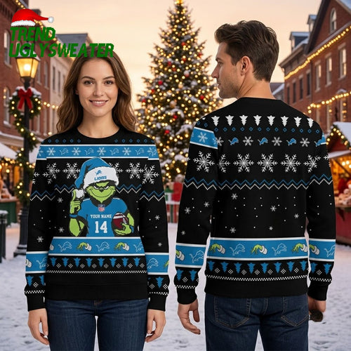 Detroit Lions Grinch Football Player Ugly Christmas Sweater