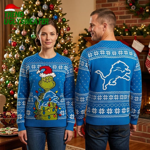 Detroit Lions Grinch Hand Stealing Football Ugly Christmas Sweater