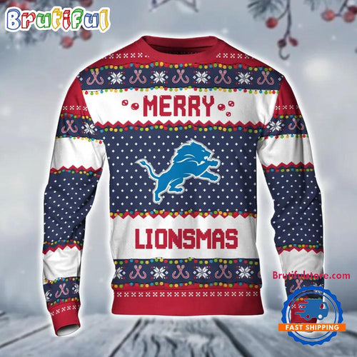 Detroit Lions NFL 2024 Merry Lionsmas Photo Christmas Ugly Sweater