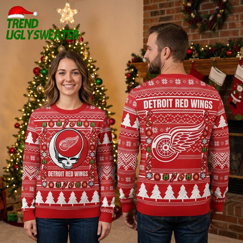 Detroit Red Wings Grateful Dead Skull Ugly Christmas Sweater