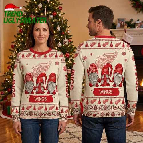 Detroit Red Wings Three Christmas Gnomes Ugly Christmas Sweater