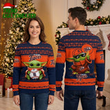 Detroit Tigers Baby Yoda Holding Baseball Navy And Orange Ugly Christmas Sweater