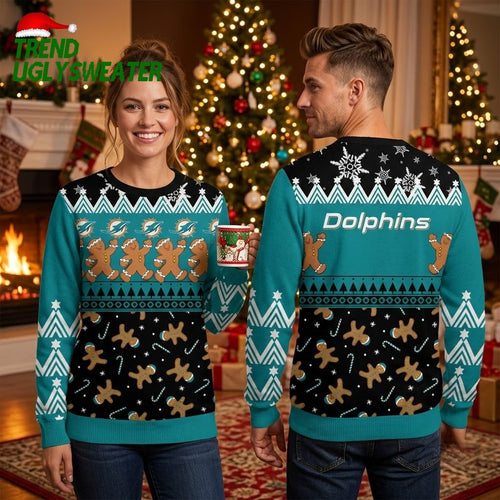 Dolphins Gingerbread Man Ugly Christmas Sweater