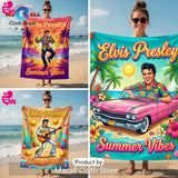 Elvis Presley Summer Vibes Tropical Pink Cadillac Art Beach Towel