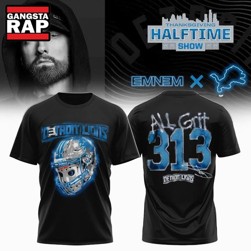 Eminem x Detroit Lions Signature 3D All Grit 313 Hoodie T-Shirt