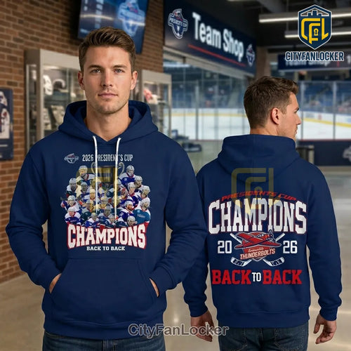 Evansville Thunderbolts 2026 Presidents Cup Back to Back Champions Navy Hoodie