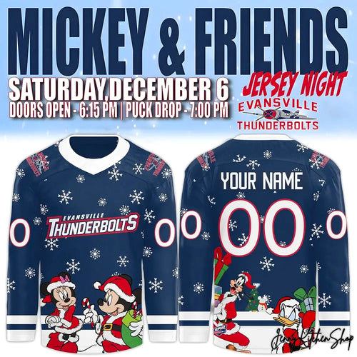 Evansville Thunderbolts x Mickey Merry Christmas 2025 Hockey Jersey