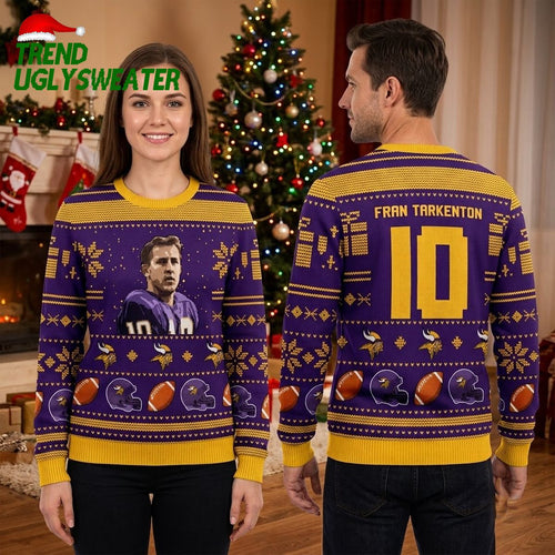 Fran Tarkenton 10 Minnesota Vikings Football Pattern Ugly Christmas Sweater