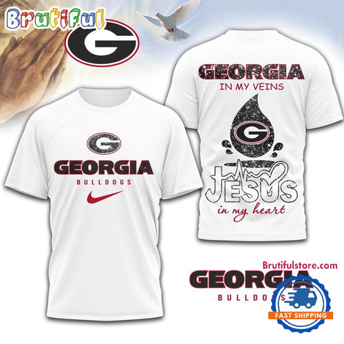 Georgia Bulldogs Jesus In My Heart Unissex 3D Shirt