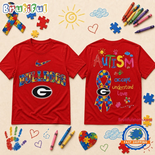 Georgia Bulldogs NCAA Autism Awareness Puzzle Ribbon T Shirt
