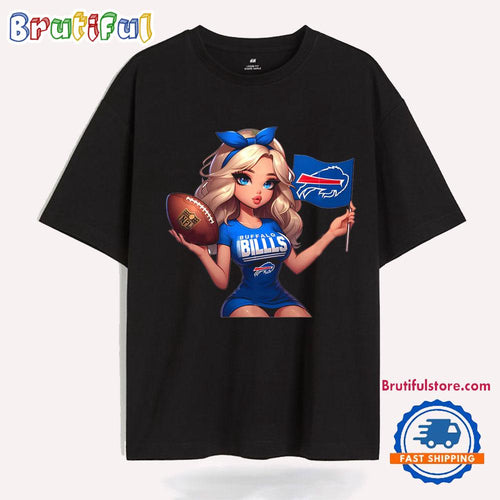 Girl Hold Flag Cheer Football Team Win Super Bowl Buffalo Bills T Shirt