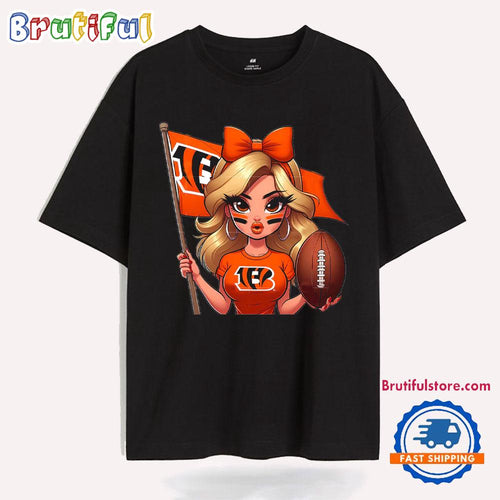 Girl Hold Flag Cheer Football Team Win Super Bowl Cincinnati Bengals T Shirt