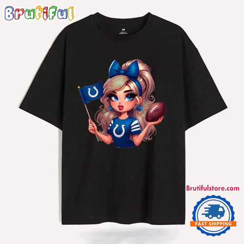 Girl Hold Flag Cheer Football Team Win Super Bowl Indianapolis Colts T Shirt