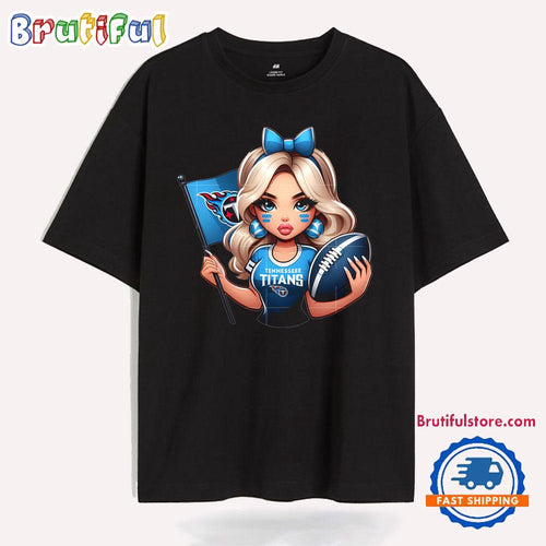 Girl Hold Flag Cheer Football Team Win Super Bowl Tennessee Titans T Shirt