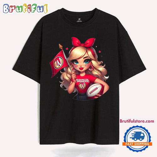 Girl Hold Flag Cheer Football Team Win Super Bowl Washington Commanders T Shirt