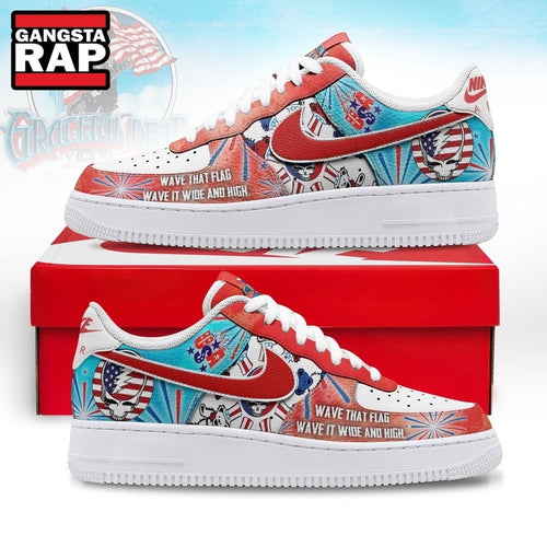 Grateful Dead Wave That Flag 4th Of July Rock Graphic Air Force 1 Shoes, Music Air Force 1 Shoes