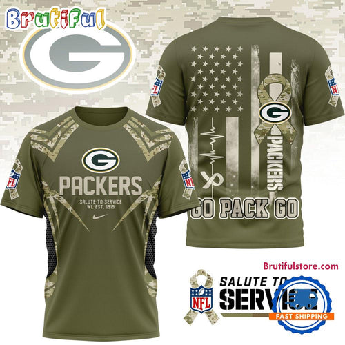 Green Bay Packers 2025 NFL Salute to Service Camo All Over Print Shirt