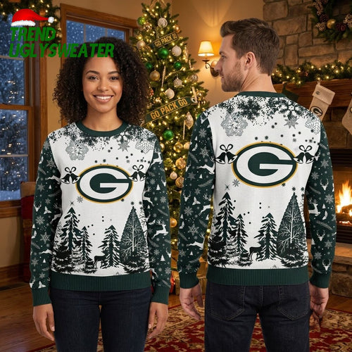 Green Bay Packers Logo Snowy Forest Ugly Christmas Sweater