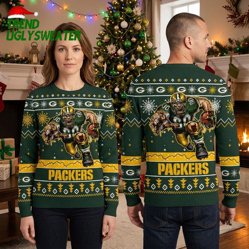 Green Bay Packers Rushing Football Player Number 10 Ugly Christmas Sweater