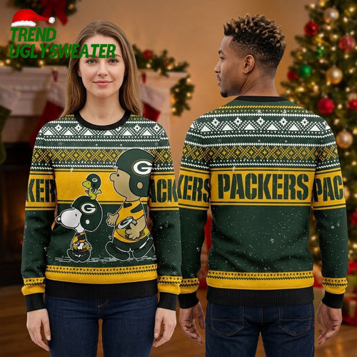 Green Bay Packers Snoopy And Woodstock Helmet Ugly Christmas Sweater
