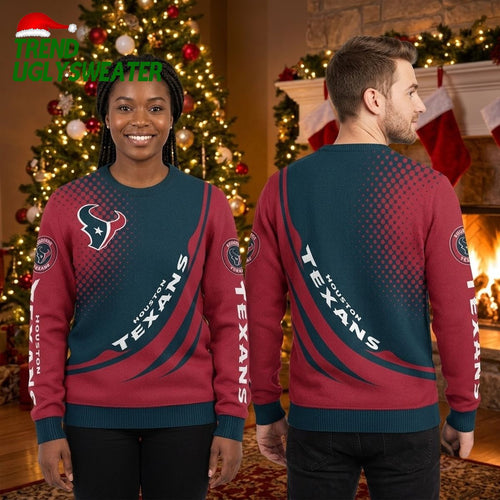 Houston Texans Bull Logo H-town Black Red Ugly Christmas Sweater