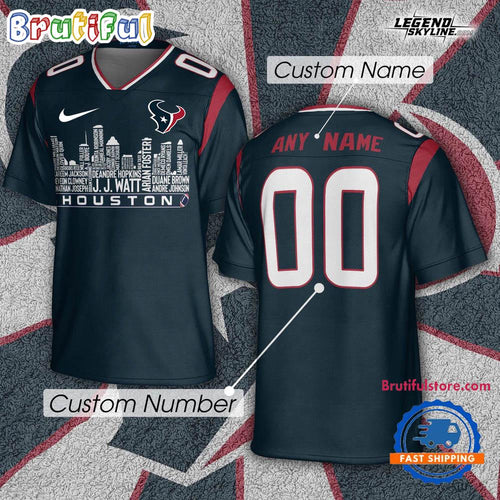 Houston Texans Football Greatest Of All Time Team Legends Houston City Skyline Jersey Shirt