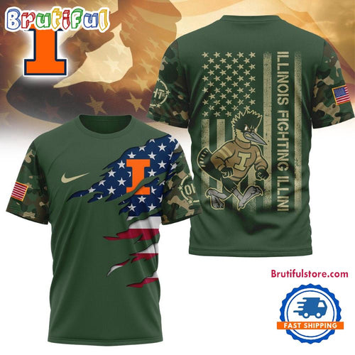Illinois Fighting Illini 2025 NCAA Veteran Limited 3D Shirt