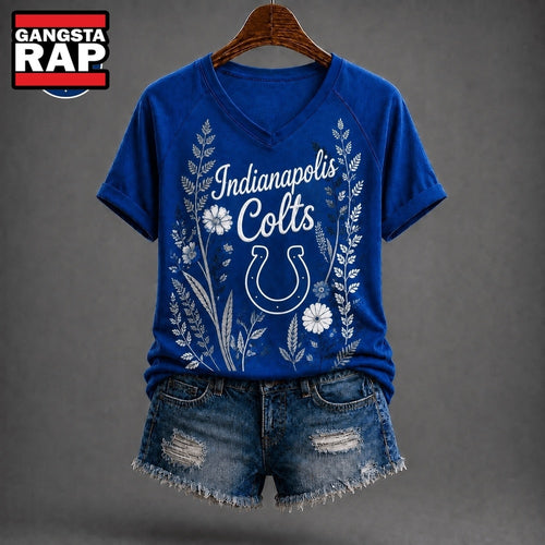 Indianapolis Colts NFL Floral Garden V Neck T Shirt