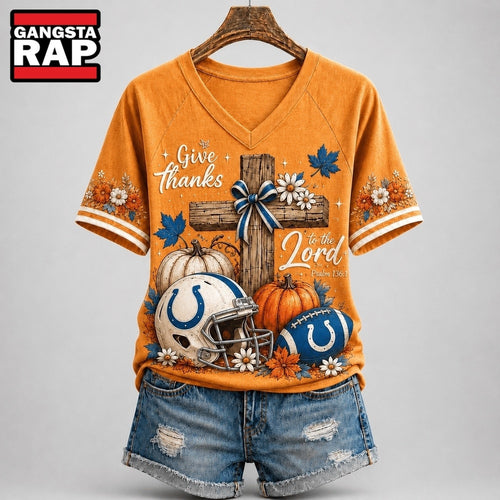 Indianapolis Colts NFL Thanksgiving Faith And Football V Neck T Shirt