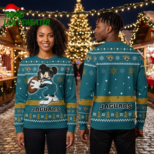 Jacksonville Jaguars Mickey Mouse Decisive Throw Ugly Christmas Sweater