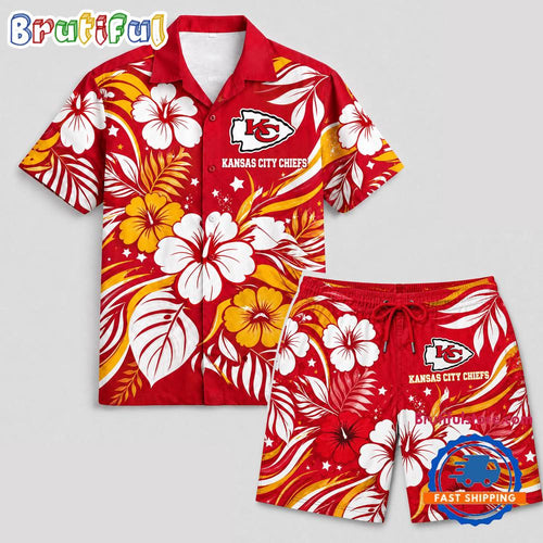 Kansas City Chiefs NFL Floral Summer Hawaiian Set