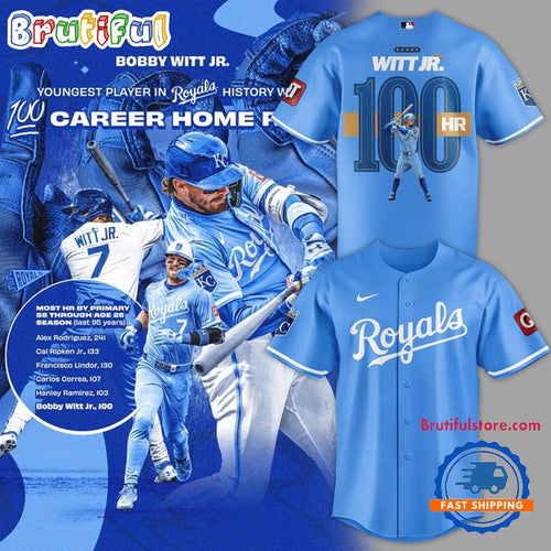 Kansas City Royals Bobby Witt Jr. Reach 100 Homers Baseball Jersey