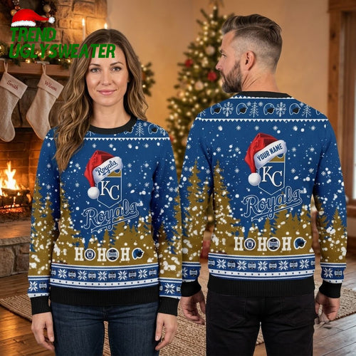 Kansas City Royals Santa Hat Logo Ho Ho Ho Ugly Christmas Sweater