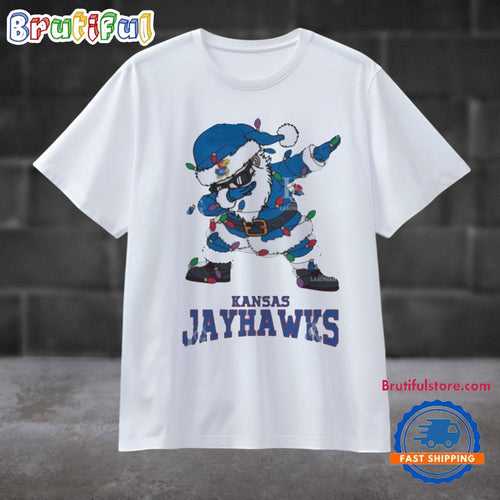 Kansas Jayhawks Dabbing Santa Claus Ugly Christmas Light T Shirt