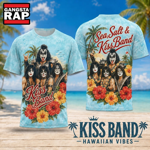 Kiss Band Hawaiian Vibes Tropical Floral Portrait 2026 3D Shirt Hoodie T-Shirt