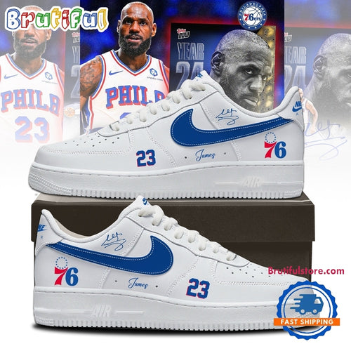 LeBron James Philadelphia 76ers Limited Edition Signature White Air Force 1 Shoes Sneakers