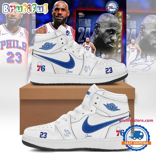 LeBron James Philadelphia 76ers Limited Edition Signature White Air Jordan 1 Hightop Shoes