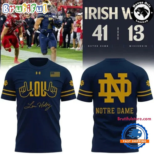 Limited Edition For Lou Notre Dame Fighting Irish Football Navy T Shirt