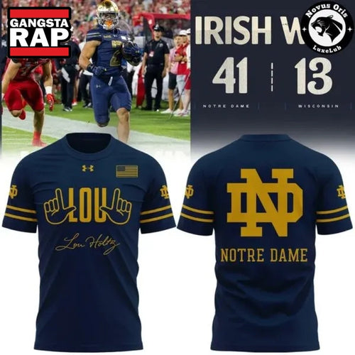 Limited Edition For Lou Notre Dame Fighting Irish Football Navy T Shirt