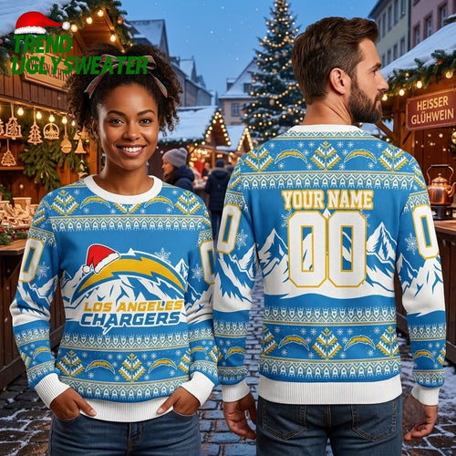 Los Angeles Chargers Custom Ugly Christmas Sweater With Santa Hat