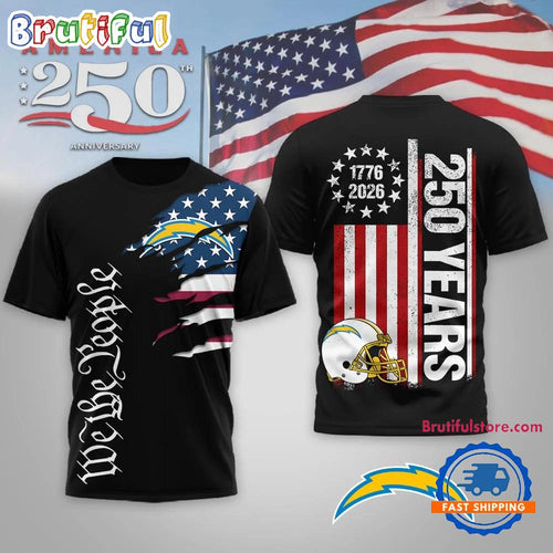 Los Angeles Chargers NFL We The People USA 250th Anniversary Black T Shirt